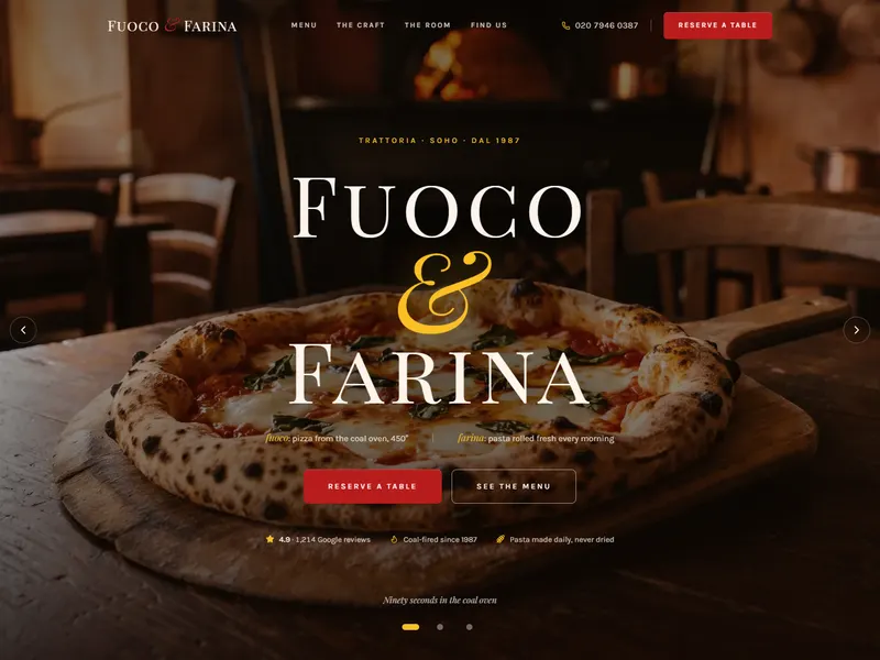 Startseite von Fuoco & Farina, einer Trattoria